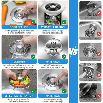 3-in-1 Stainless Steel Kitchen Sink Strainer