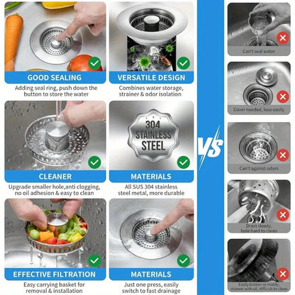 3-in-1 Stainless Steel Kitchen Sink Strainer