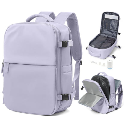 Vacuum compression backpack in purple with pump