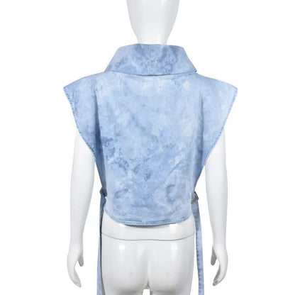 Denim Strapless Jacket Stand Collar Crop Top for Women