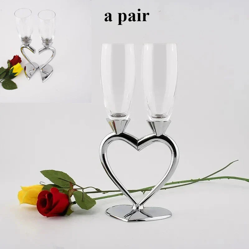 2pcs Heart-shaped Crystal Champagne Glasses Set
