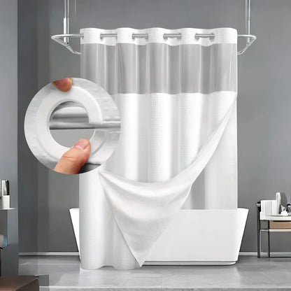 No Hook Shower Curtain with Snap-in Liner