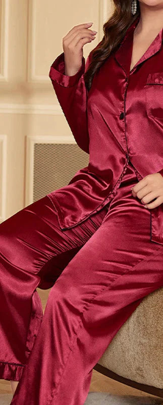 plus Size Silk Satin Pajama Suit