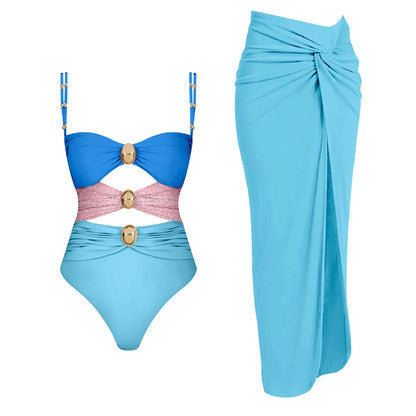 Cut Out One Piece Swimsuit with Skirt