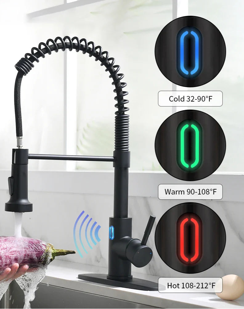 Touchless LED Light Kitchen Sink Faucet