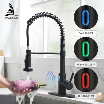 Touchless LED Light Kitchen Sink Faucet
