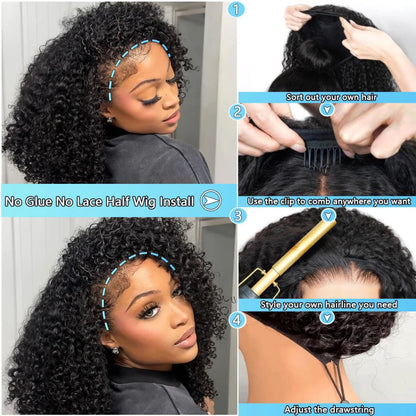 Half Wig Headband Curly 32 Inches Human Hair