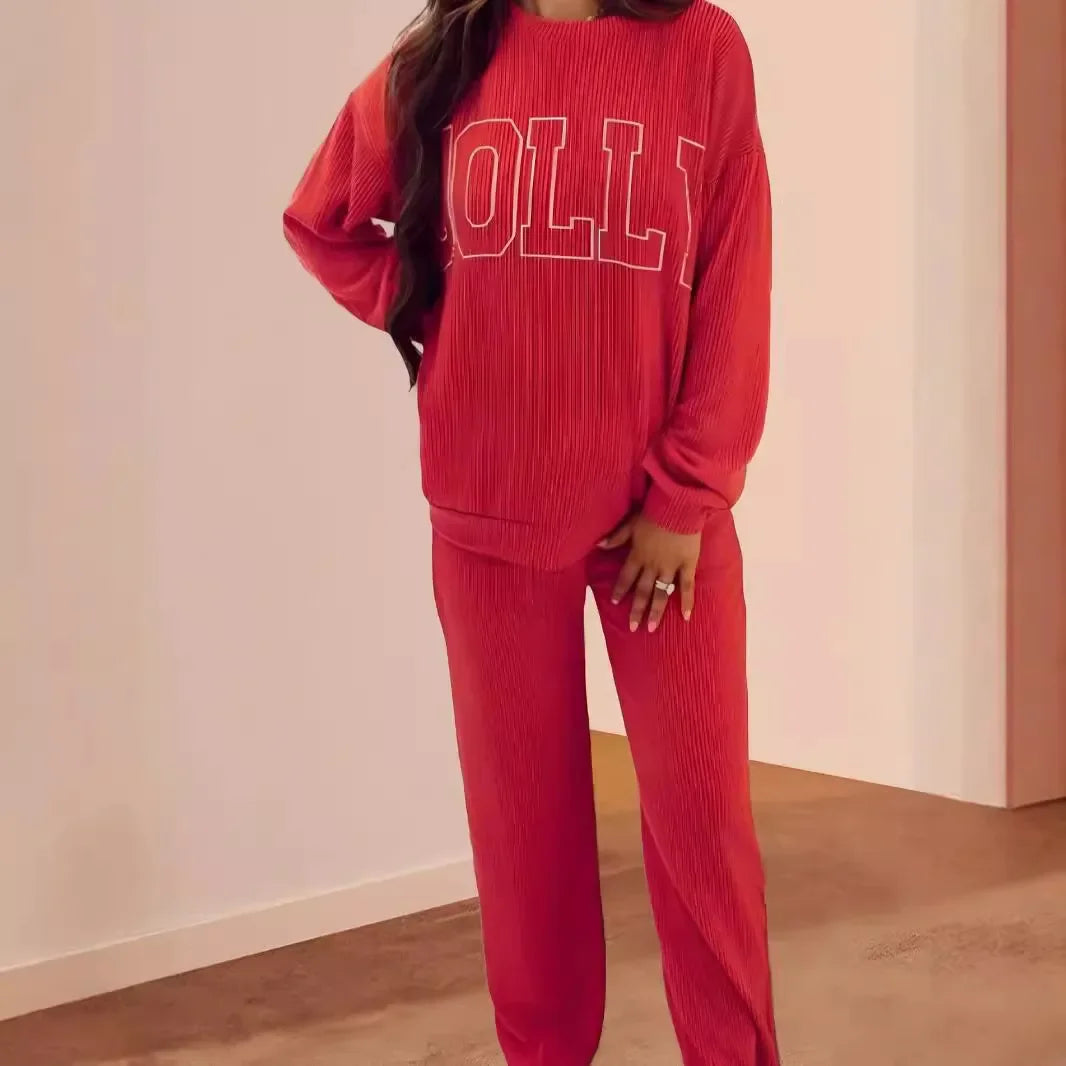 Ribbed Long Sleeve Lounge Sweatsuit Set