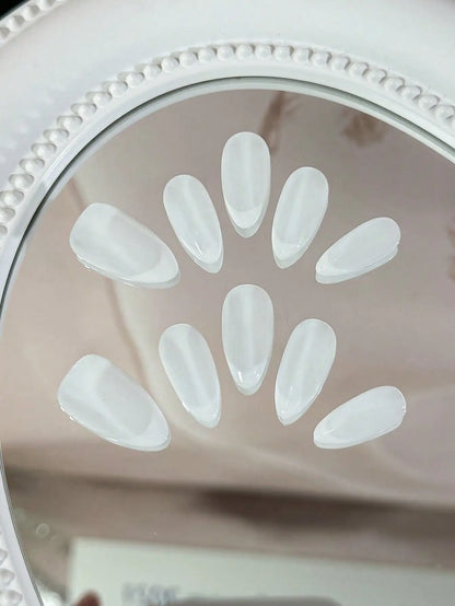 Almond-shaped French tip press-on nails