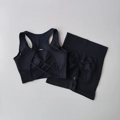 2 PCS Women's Seamless Yoga Set Sexy Sport Bra
