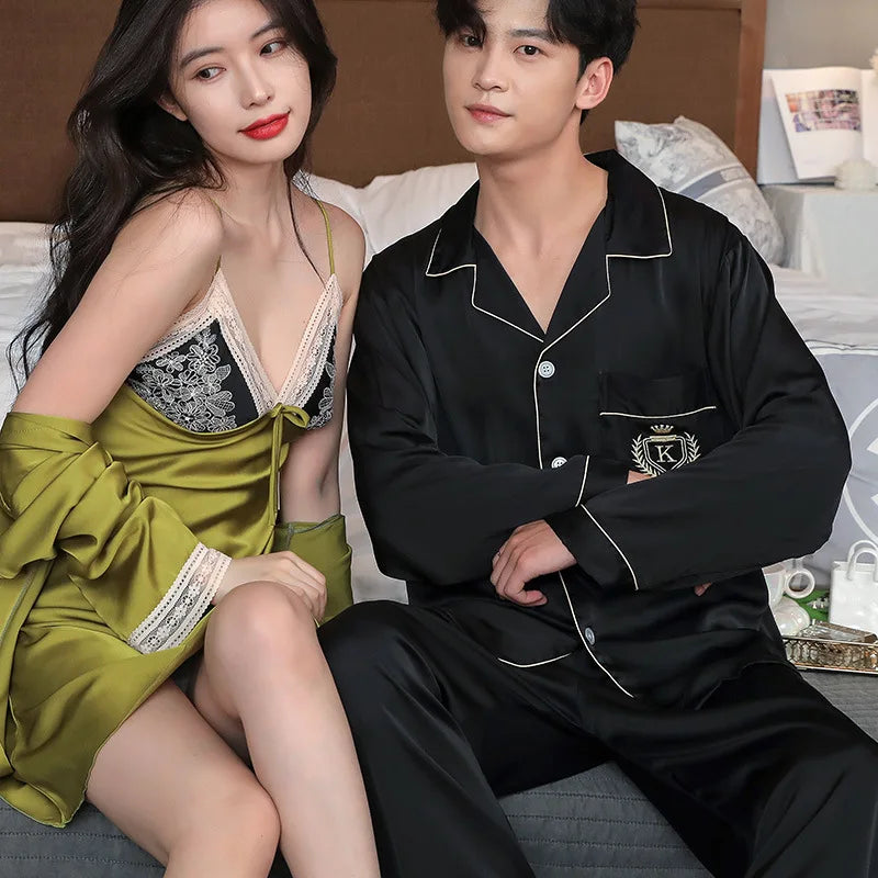 Couple Ice Silk Pajamas Set