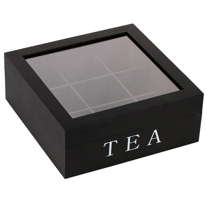 Wood Tea Bag Storage Box with Clear Lid 9 Compartments