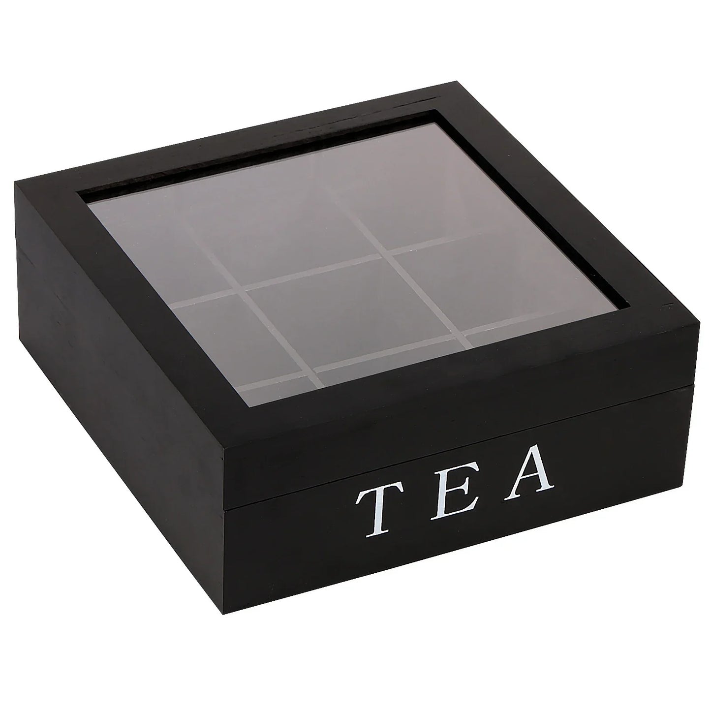 Wood Tea Bag Storage Box with Clear Lid 9 Compartments