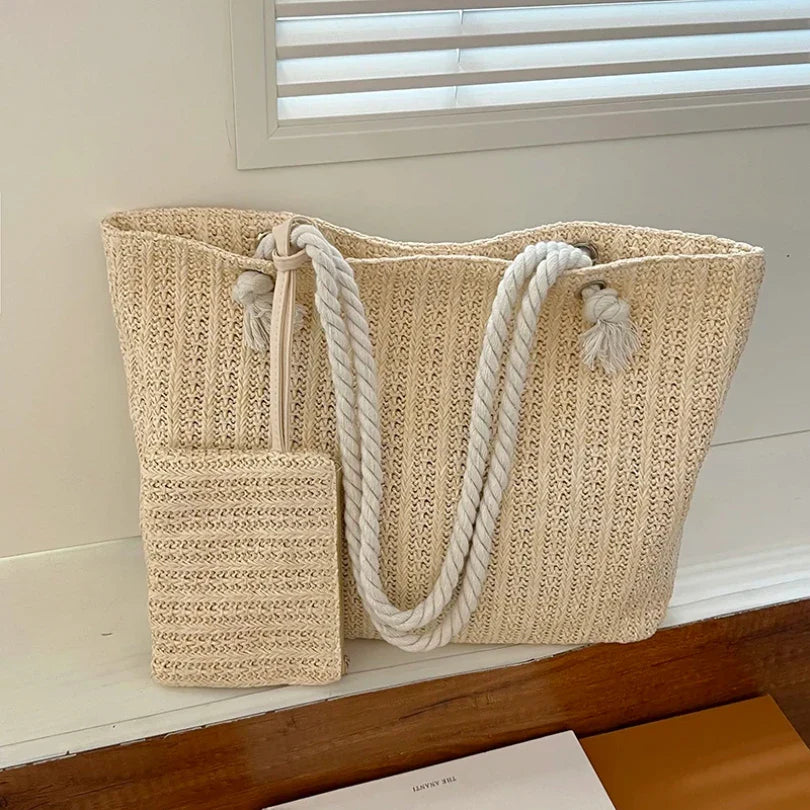 Large woven straw tote, view 2