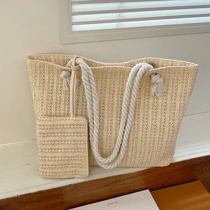 Large woven straw tote, view 2