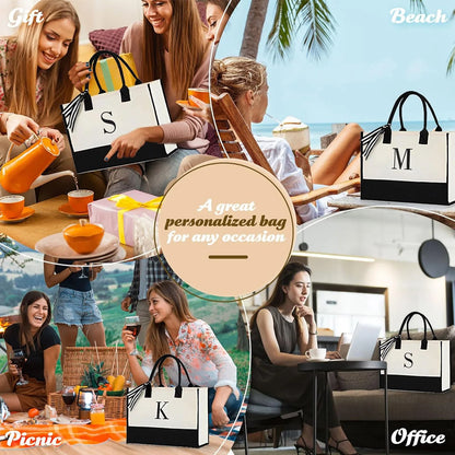 Embroidered Letter Canvas Handbag