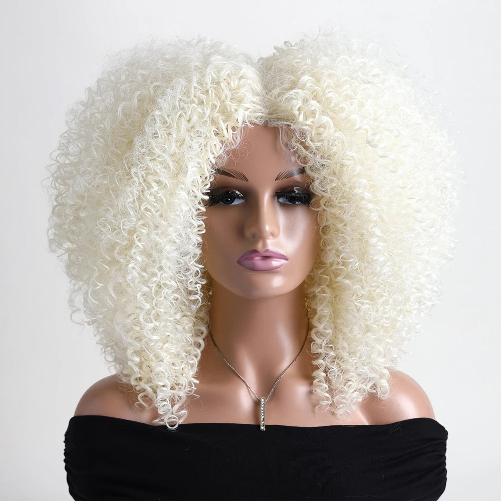 Afro Kinky Curly Hair Wigs With Bangs Synthetic Fiber