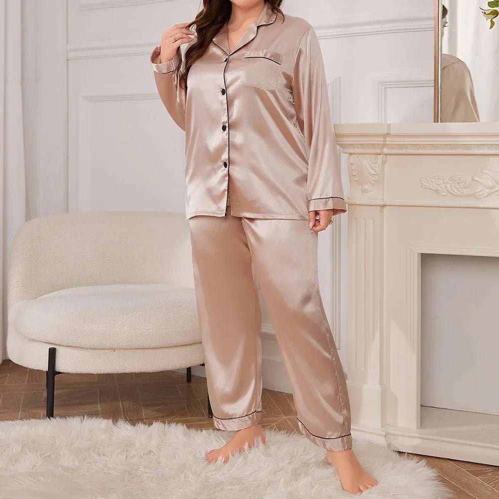 plus Size Silk Satin Pajama Suit
