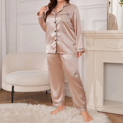 plus Size Silk Satin Pajama Suit