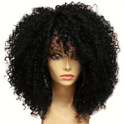 Afro Kinky Curly Hair Wigs With Bangs Synthetic Fiber