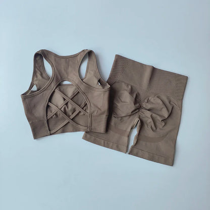 2 PCS Women's Seamless Yoga Set Sexy Sport Bra