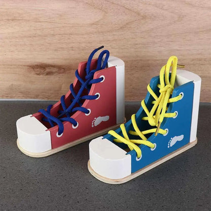 Lacing Sneaker Wooden Shoelace Toys