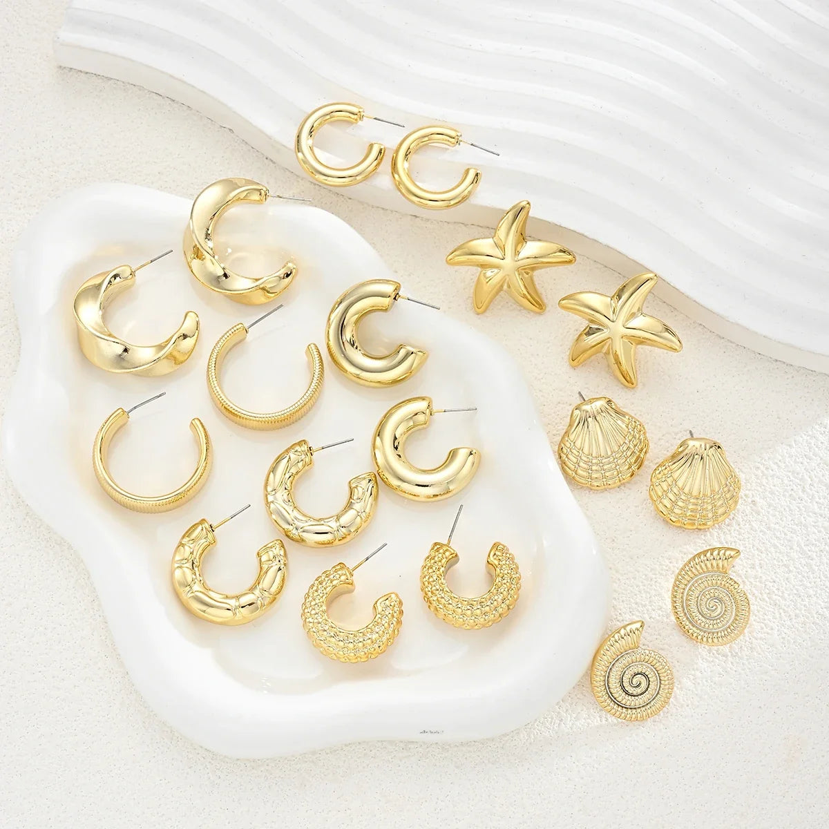 18-Piece Vintage Gold Ocean Earring Set