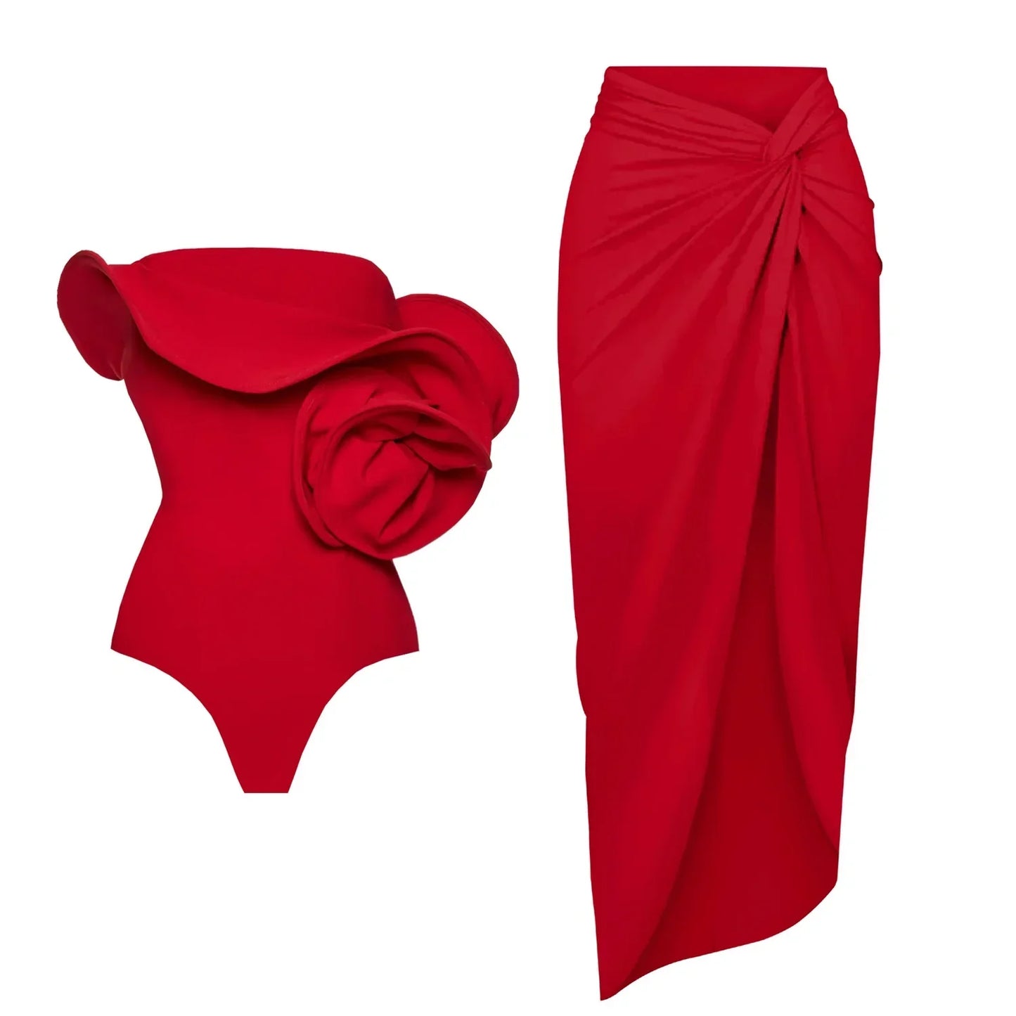 Red Flower One Piece Swimsuit Women Swimwear 2025