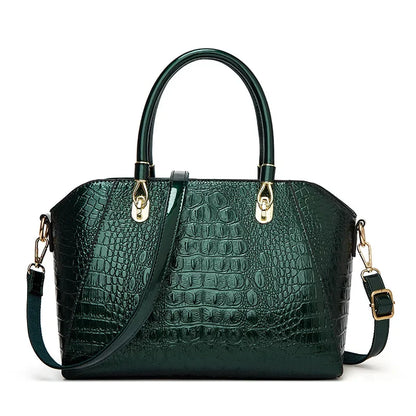 Glossy croc-print work handbag with zip pockets