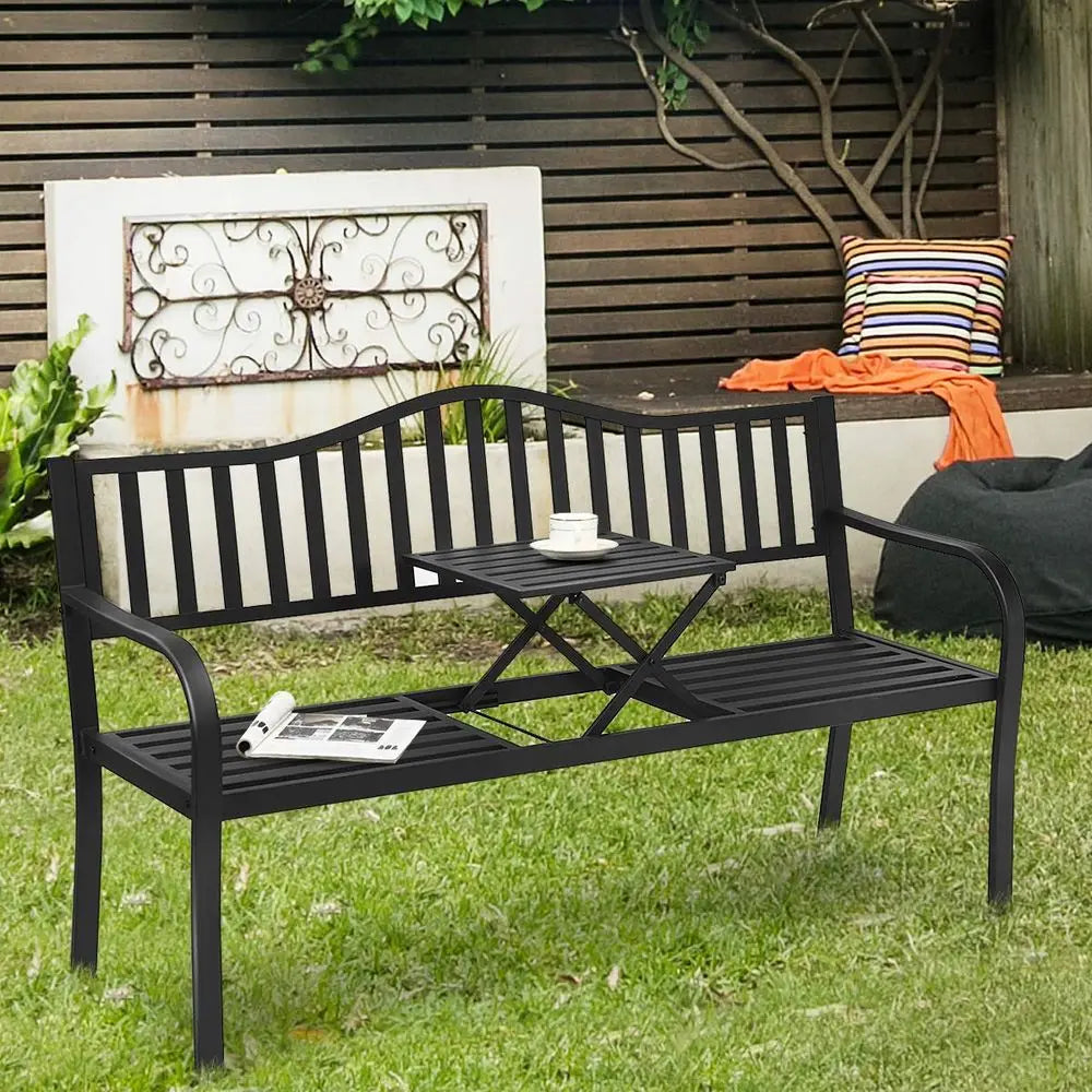 Outdoor Bench with Pullout Middle Table.