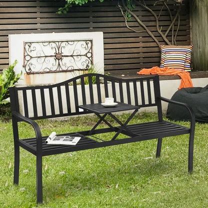 Outdoor Bench with Pullout Middle Table.