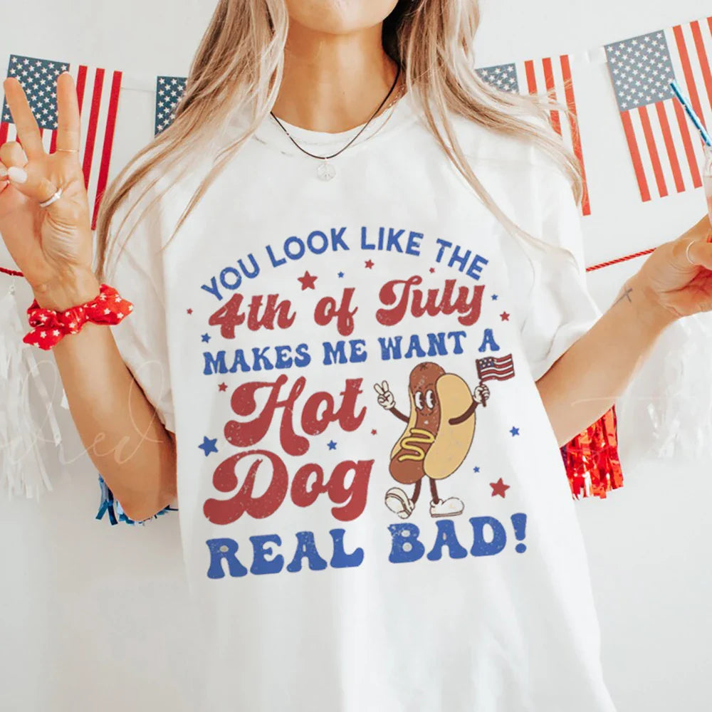 4th Of July Hotdog Printed T-Shirt