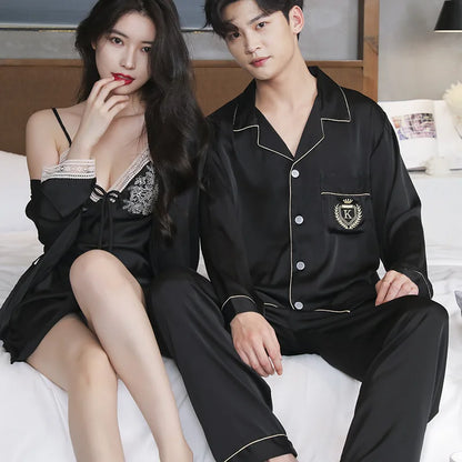 Couple Ice Silk Pajamas Set