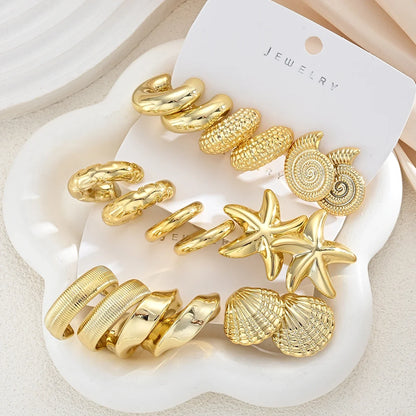 18-Piece Vintage Gold Ocean Earring Set