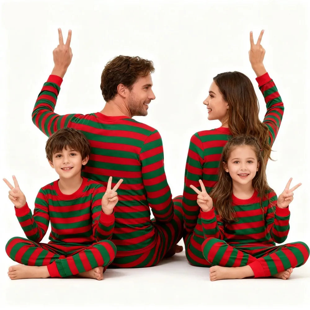 Stripes Christmas Family Pajamas Set