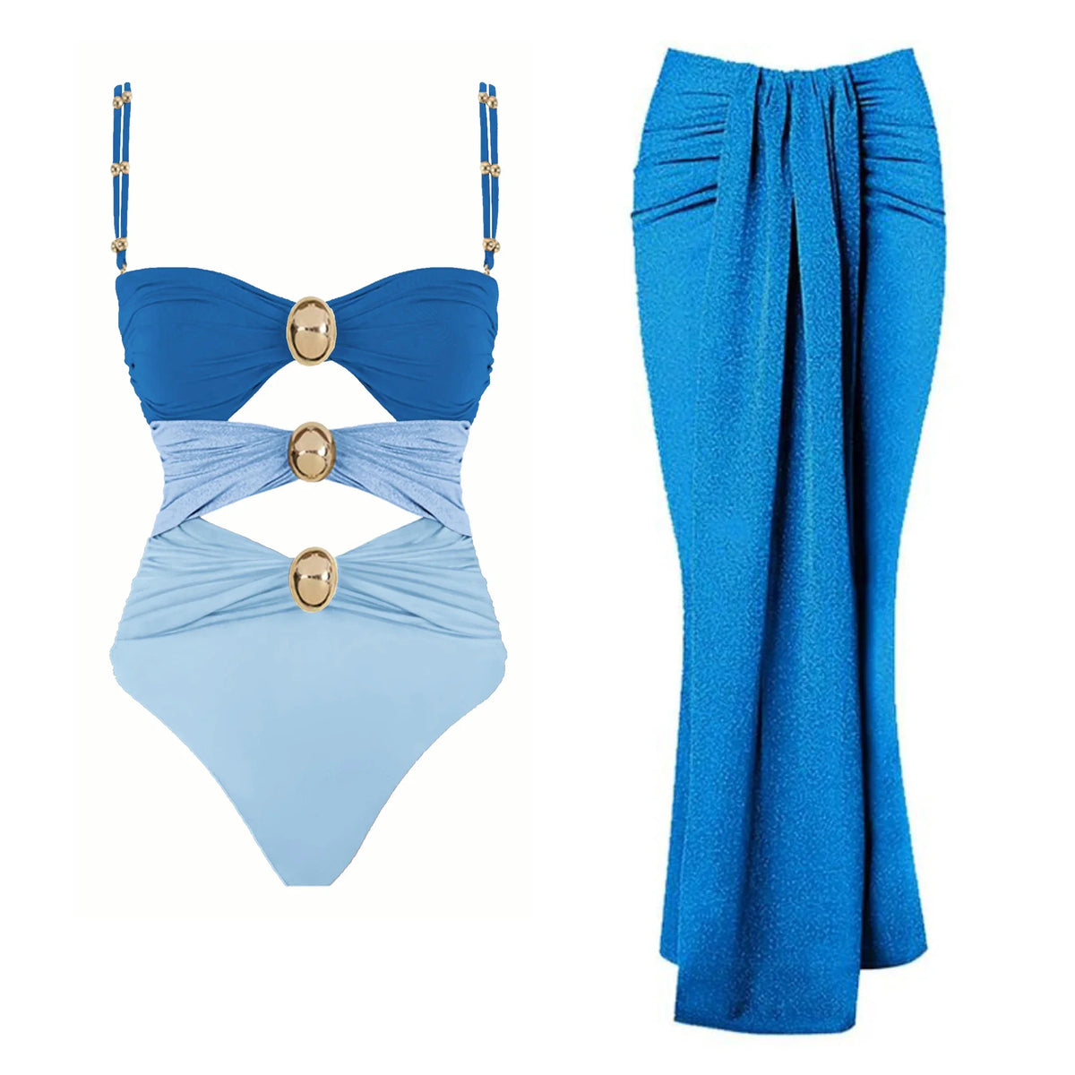 Cutout One-Piece Swimsuit with Matching Sarong Skirt