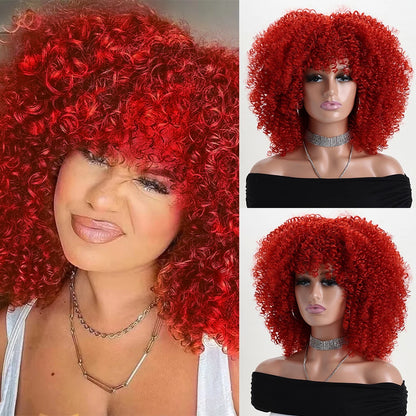 Afro Kinky Curly Hair Wigs With Bangs Synthetic Fiber