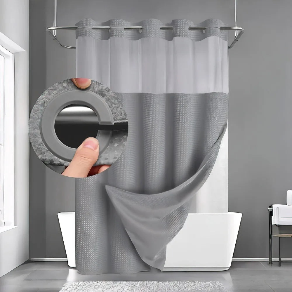 No Hook Shower Curtain with Snap-in Liner