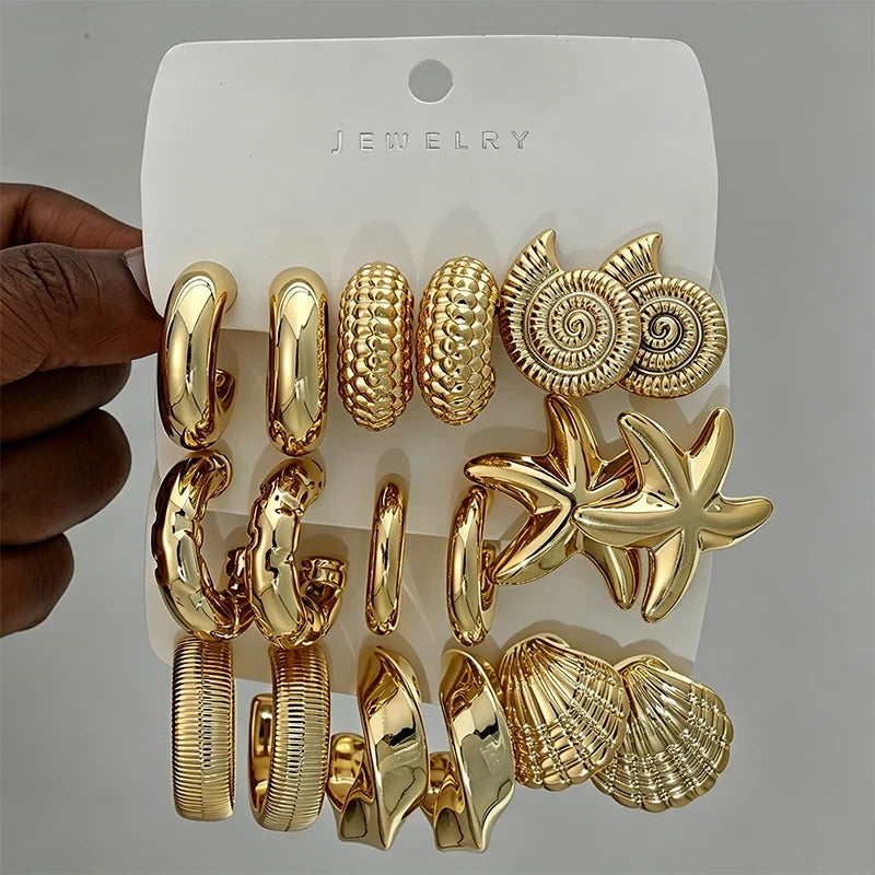 18-Piece Vintage Gold Ocean Earring Set