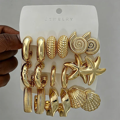 18-Piece Vintage Gold Ocean Earring Set