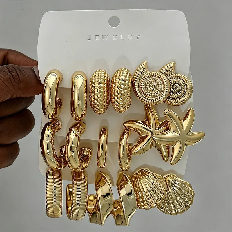 Beach vacation earring set, 18 gold ocean pieces