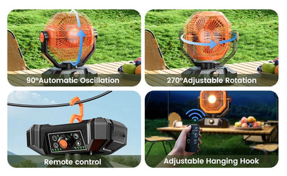 Rechargeable camping fan with LED lantern, view 9