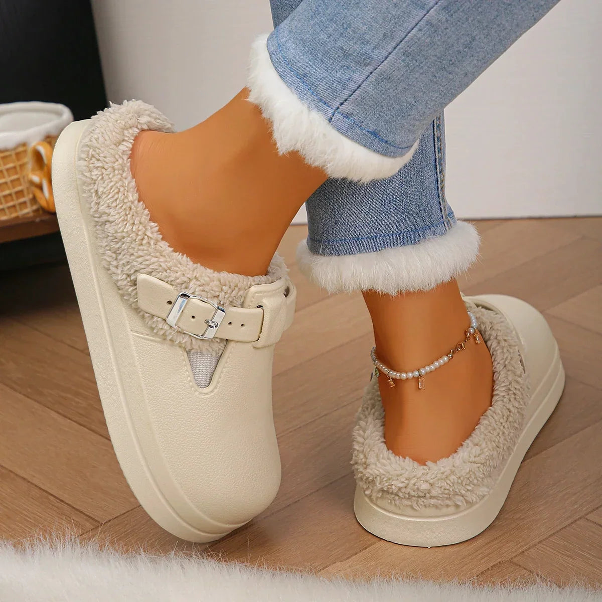 Plush mule slippers, view 3