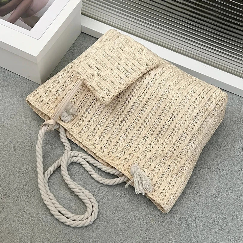 Large woven straw tote, view 4