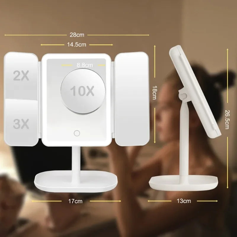Trifold Makeup Mirror LED Lights