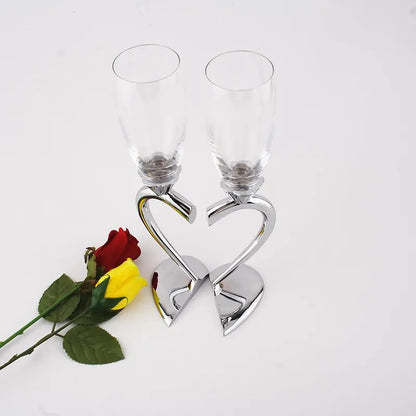 2pcs Heart-shaped Crystal Champagne Glasses Set