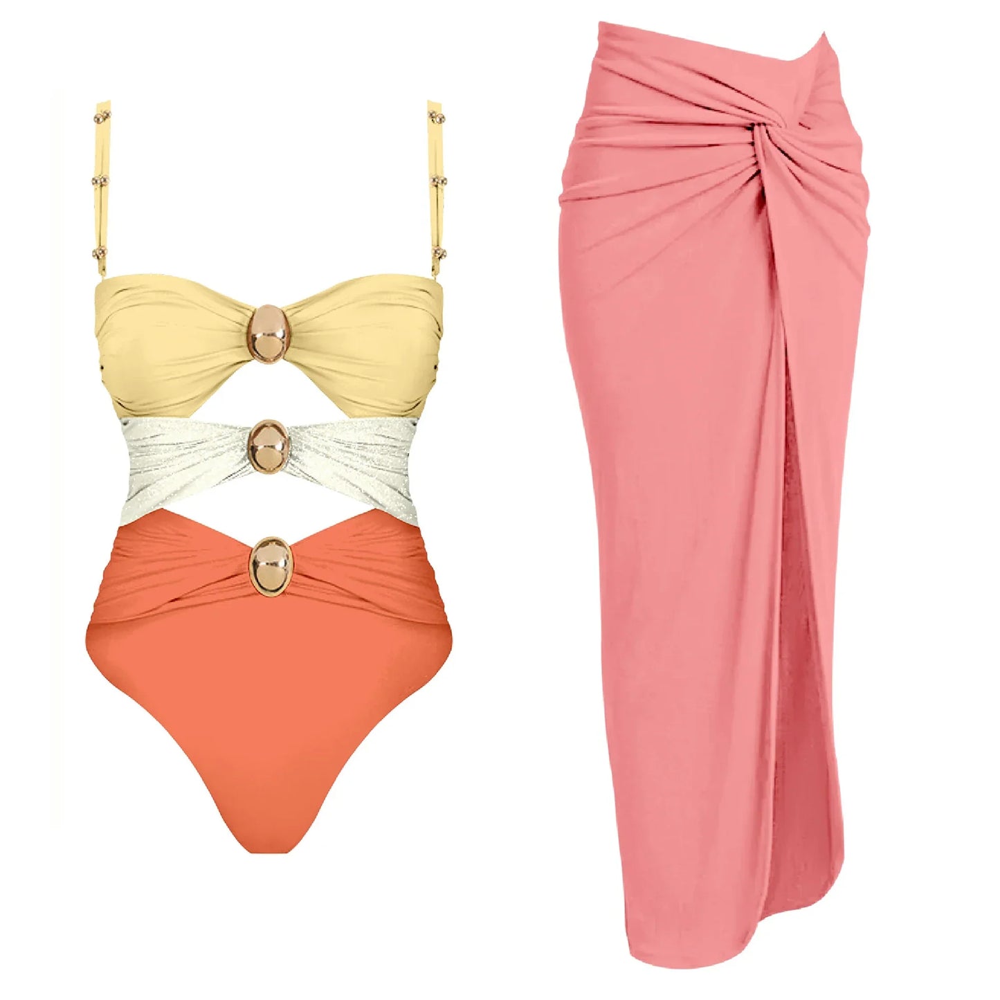 Cut Out One Piece Swimsuit with Skirt