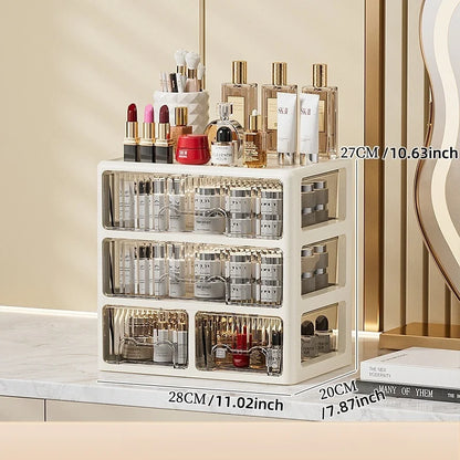 Cream Color Cosmetics Box, Multi-compartment Organizer