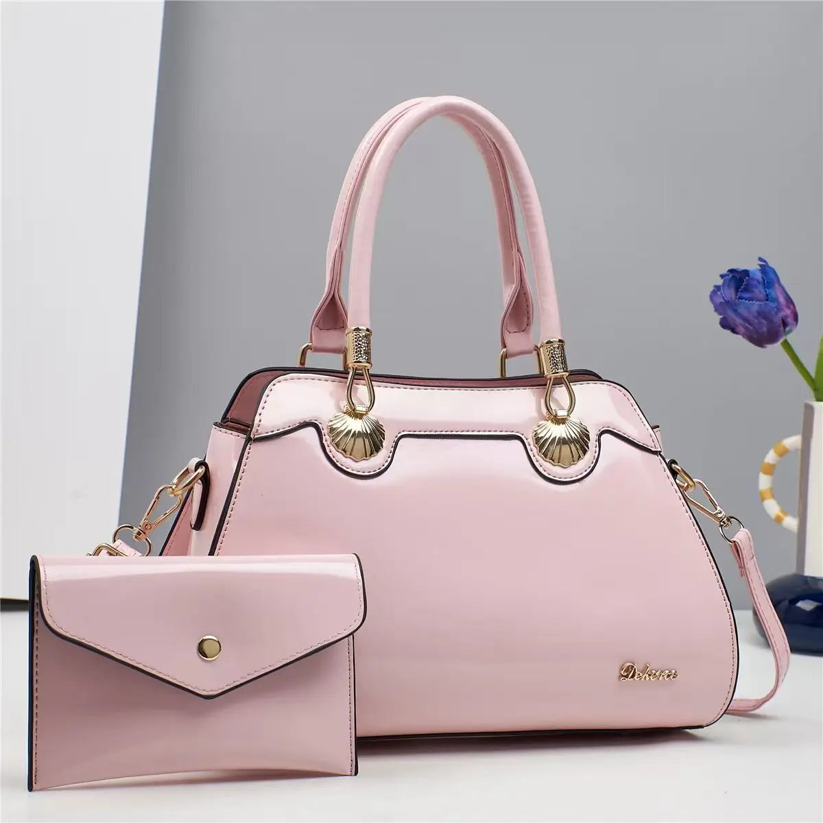 2PC Set Patent Leather Purses Tote Bag
