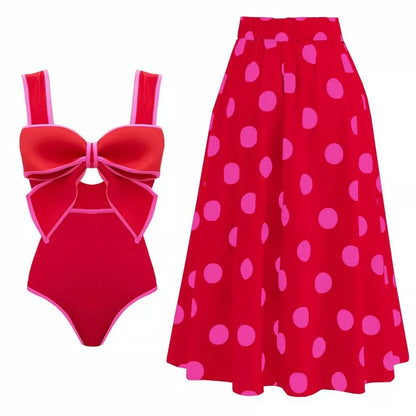 2024 Red Retro One Piece Swimsuit